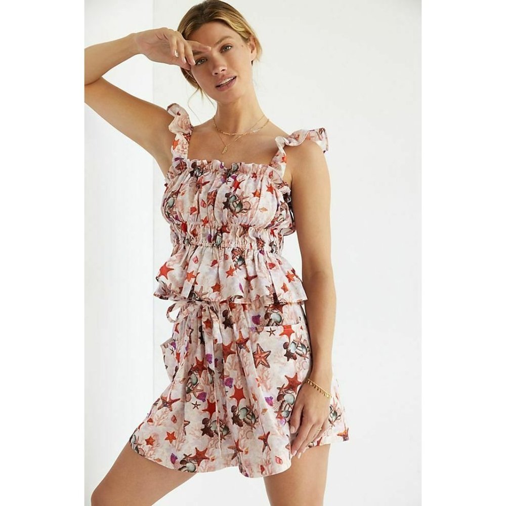 Anthropologie Eva Franco Starfish Short Set NWT L HTF Top Shorts $180 White